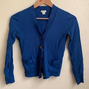 J Crew Blue Cropped Wool Button Cardigan size XS